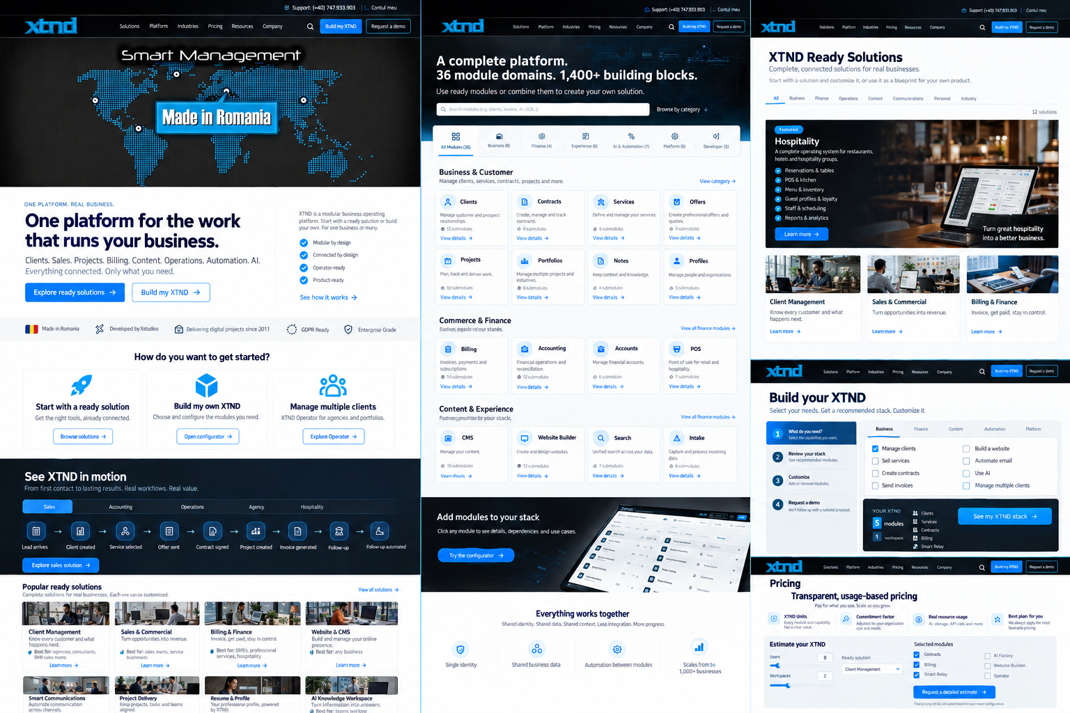 Illustrative XTND interface family across solutions, modules, builder, operator and pricing